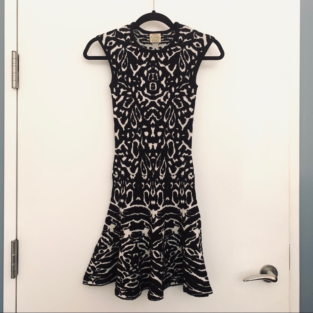 Knit Torn by Ronny Kobo B/W Brocade Dress